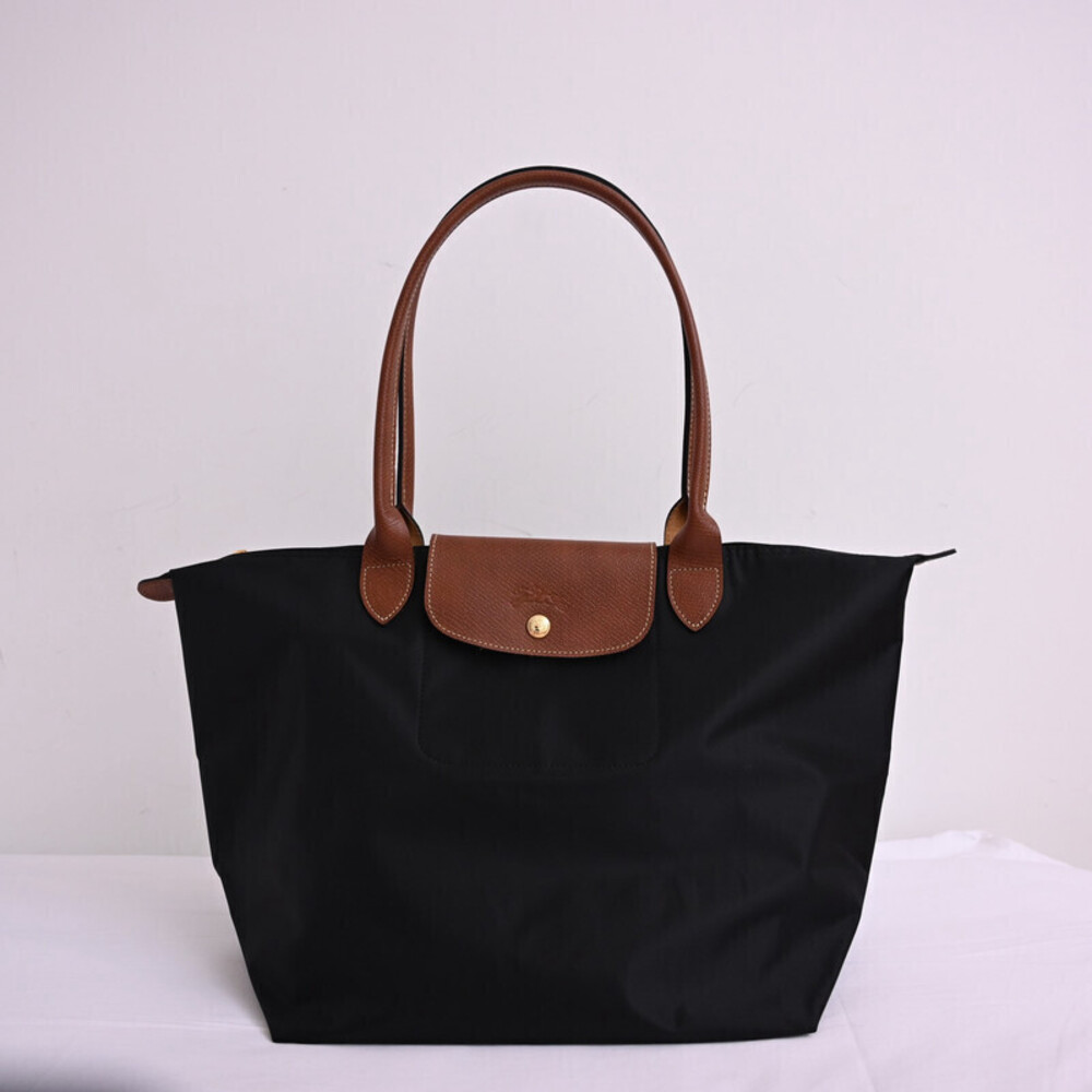 Longchamp Le Pliage Large Black Nylon Long Handle Tote Bag